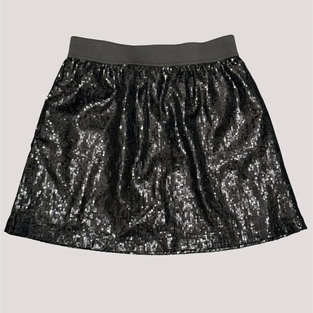 Romeo & Juliet Couture Black Sequin Skirt Size L Fully Lined Stretch Waist Party